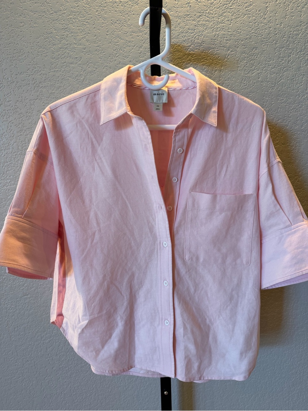 Maeve Pale Pink Short-Sleeve Button-Down Shirt